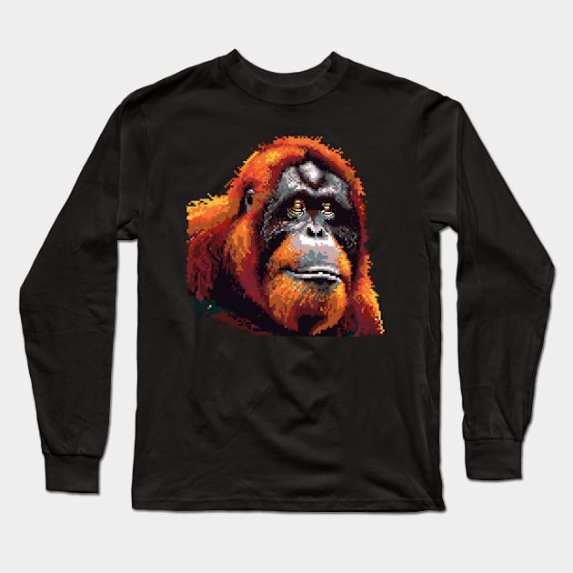 Pixelated Orangutan Artistry Long Sleeve T-Shirt by Animal Sphere